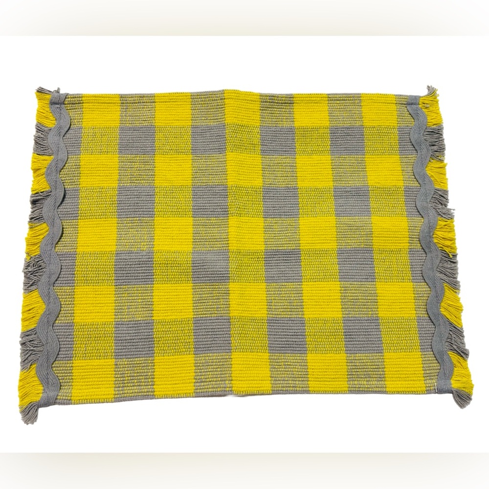 ANTHROPOLOGIE NEW helana gingham  placemat with Ric Rac trim -yellow/gray